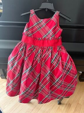 Janie and Jack Red Plaid Holiday Dress with Green Accents